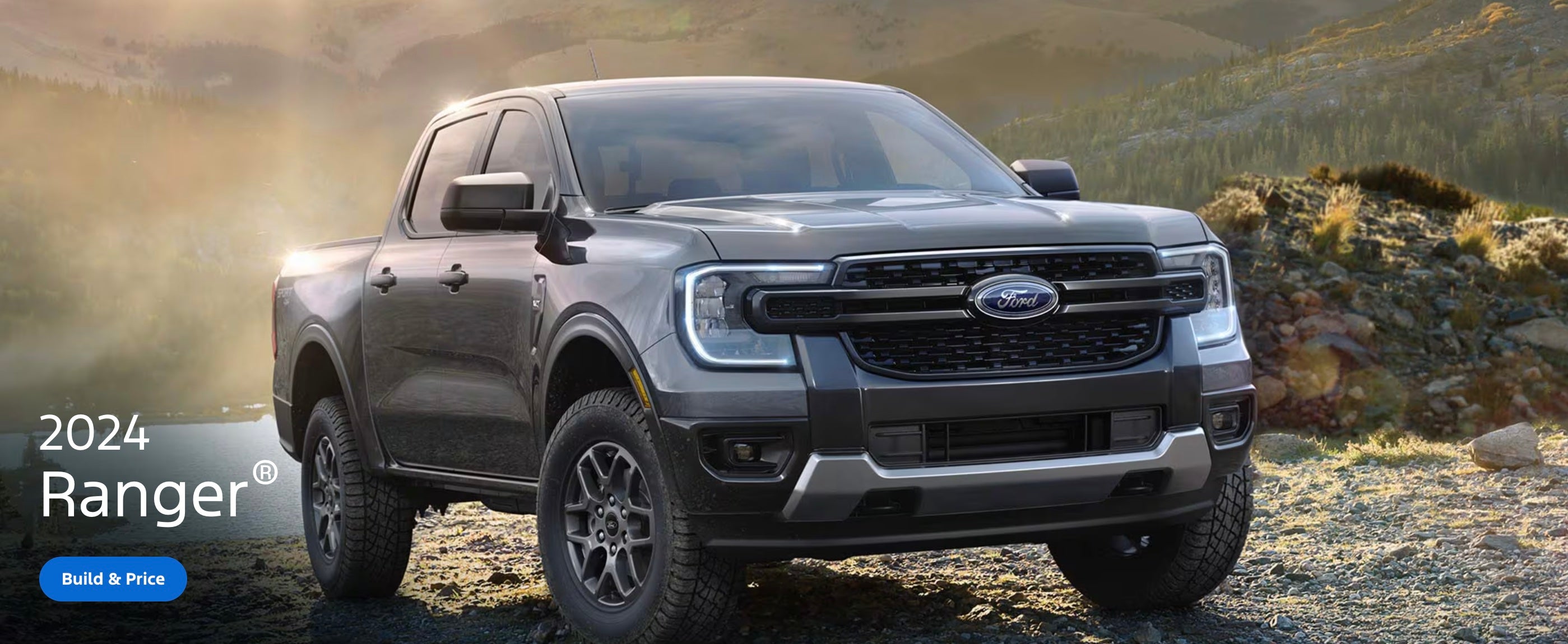the Ranger from Ford in gray driving through the Blue Ridge Mountains in Western, NC.